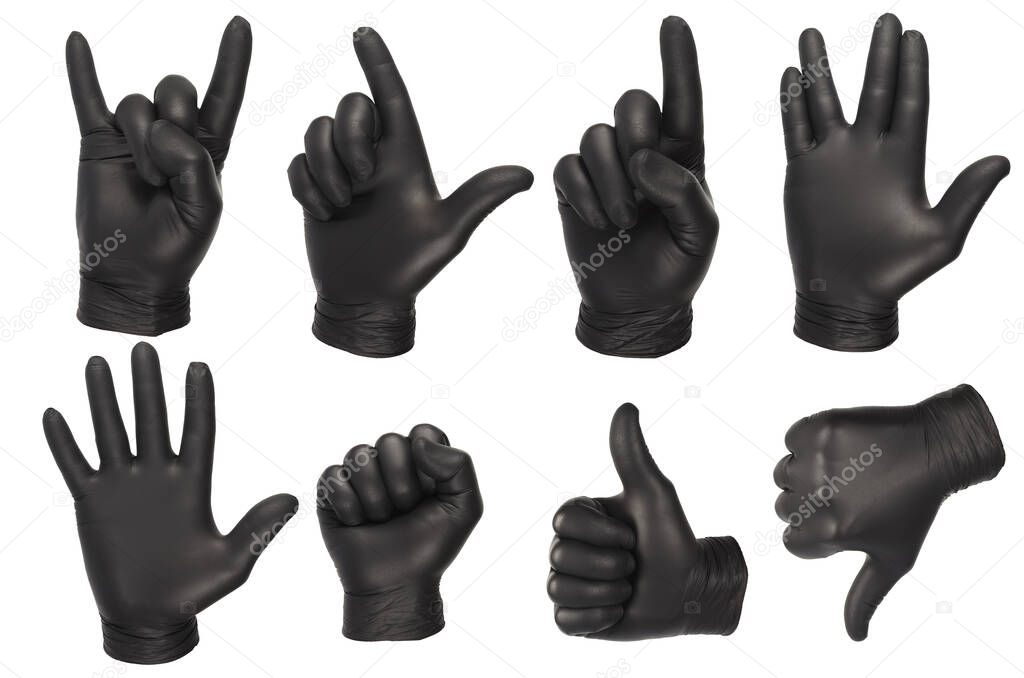 various hand gestures in black gloves