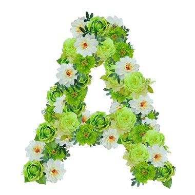 Yeşil ve beyaz çiçekleri beyaz wor ile izole--dan A harfi