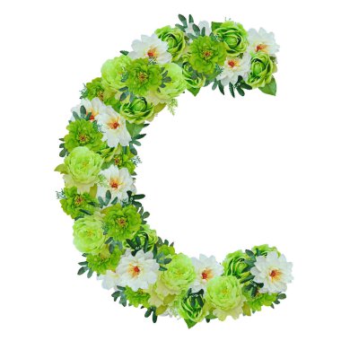 Yeşil ve beyaz çiçekleri beyaz wor ile izole--dan C harfi