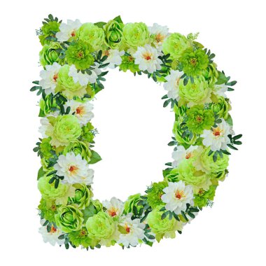 Yeşil ve beyaz çiçekleri beyaz wor ile izole üzerinden D harfi