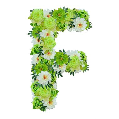 Yeşil ve beyaz çiçekleri beyaz wor ile izole dan F harfi