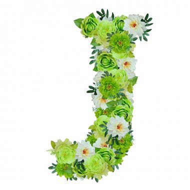 Yeşil ve beyaz çiçekleri beyaz wor ile izole dan J harfi