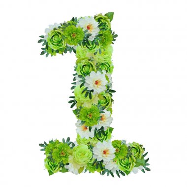 Yeşil ve beyaz çiçekleri beyaz wor ile izole 1 numaralı