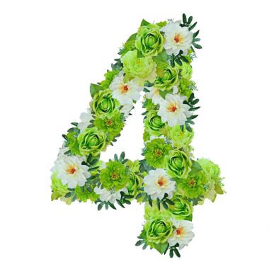 Wor ile beyaz izole yeşil ve beyaz çiçekler arasında sayı 4