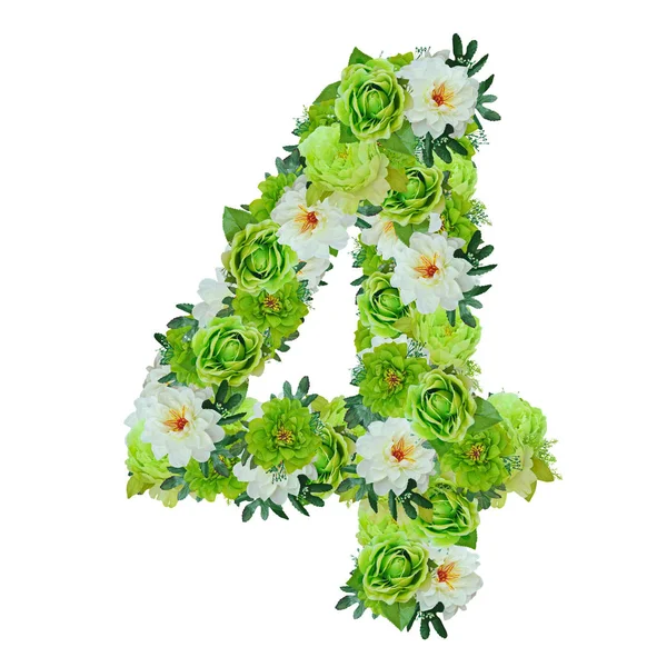 Número 4 de flores verdes e brancas isoladas em branco com wor — Fotografia de Stock