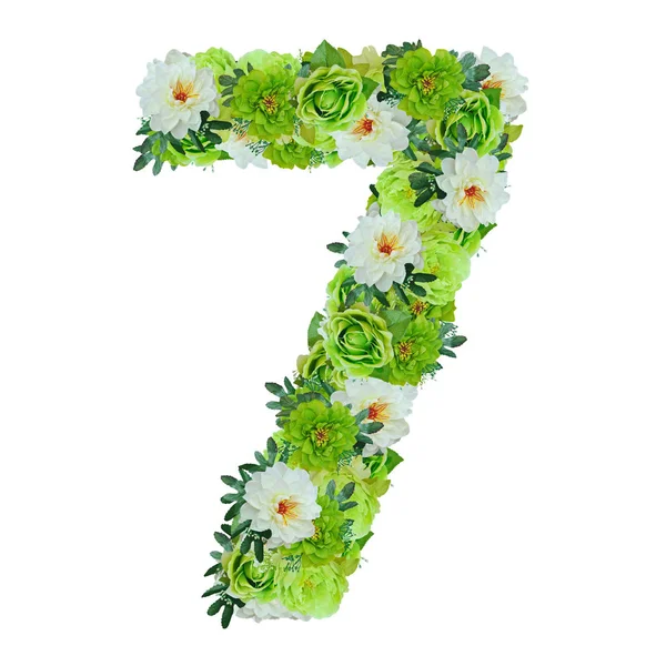 Wor ile beyaz izole yeşil ve beyaz çiçeklerden 7 numara