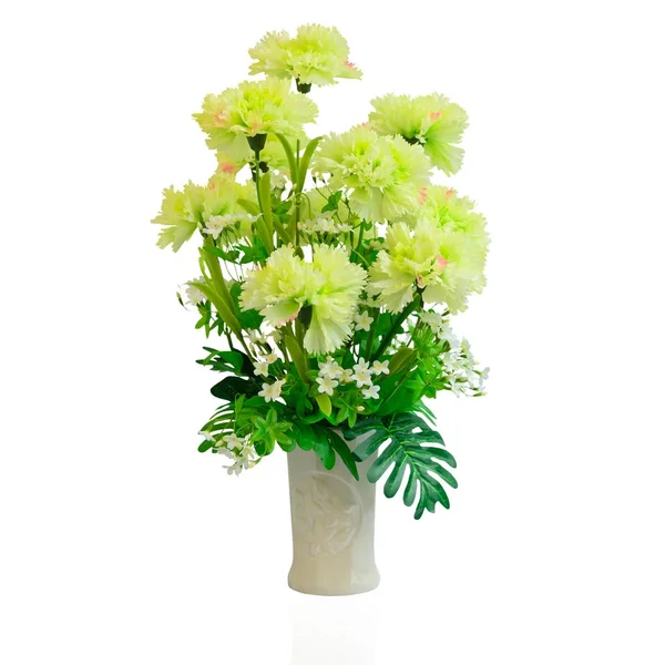 Artificial carnations decorated in vase isolated on white backgr — Stock Photo, Image