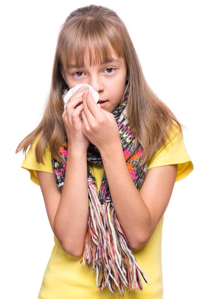 Rapariga com gripe — Fotografia de Stock