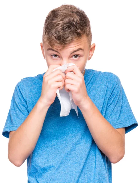 Rapaz adolescente com gripe — Fotografia de Stock