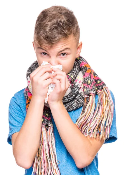 Anak remaja sakit flu. — Stok Foto