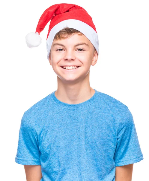 Adolescent garçon portant Père Noël chapeau — Photo