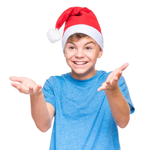 Teen boy wearing Santa Claus hat — Stock Photo, Image