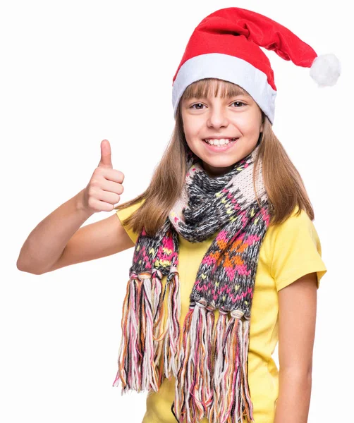 Menina bonito vestindo chapéu de Papai Noel — Fotografia de Stock