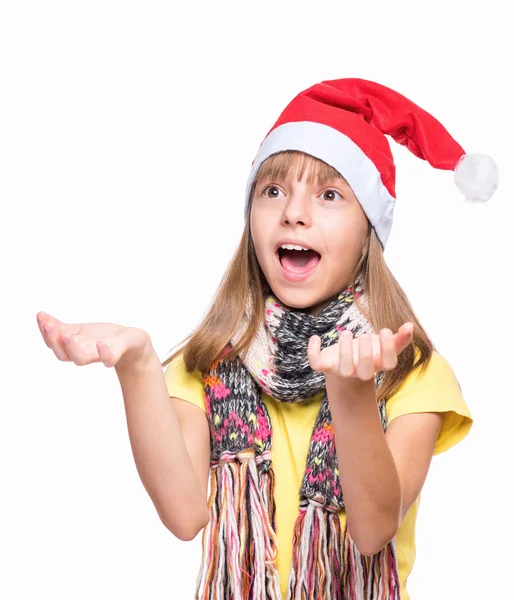 Schattig meisje met kerstman hoed — Stockfoto