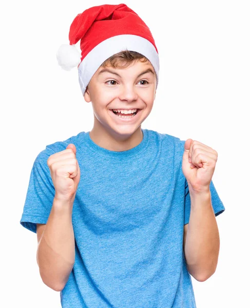 Ragazzo adolescente con cappello di Babbo Natale — Foto Stock
