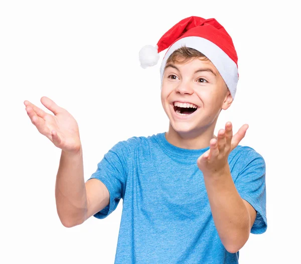 stock image Teen boy wearing Santa Claus hat