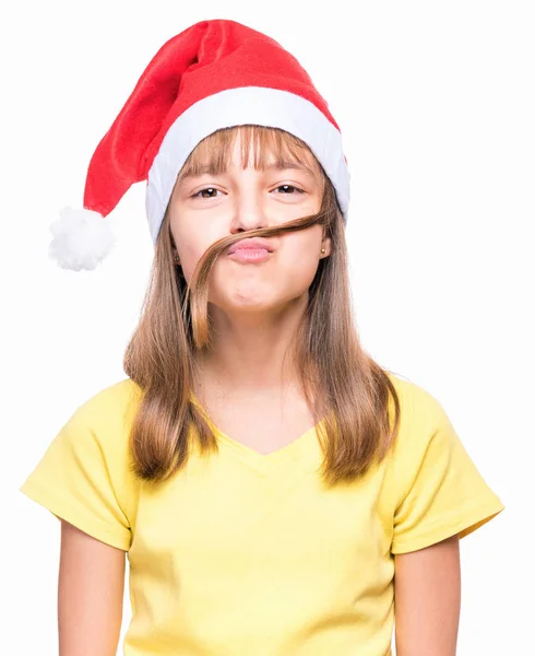 Cute girl wearing Santa Claus hat — Stock Photo, Image