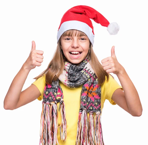 Ragazza carina indossando cappello di Babbo Natale — Foto Stock