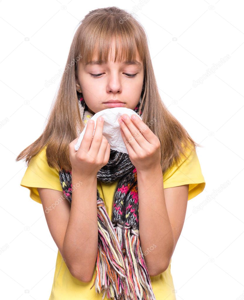 Ill girl with flu