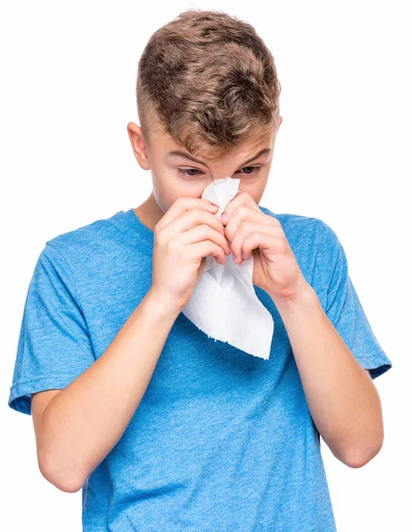 Anak remaja sakit flu. — Stok Foto