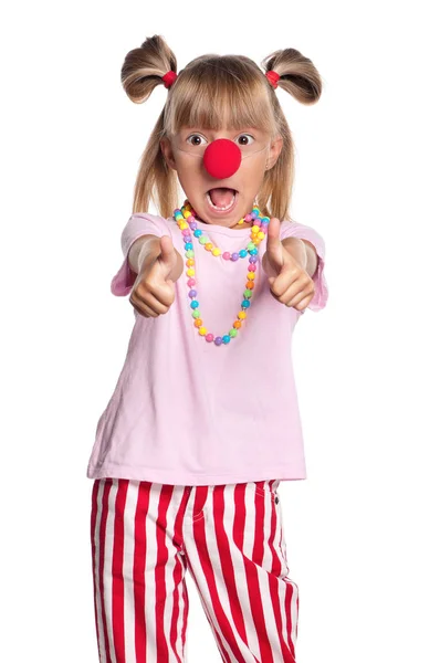 小丑鼻子的小女孩 — 图库照片