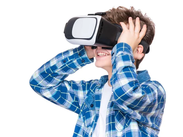 Teen boy in VR glasses — Stock Photo, Image