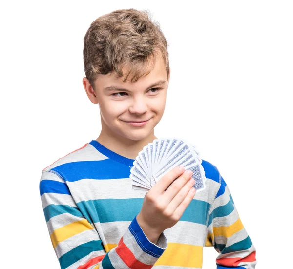 Ragazzo adolescente con carte da gioco — Foto Stock