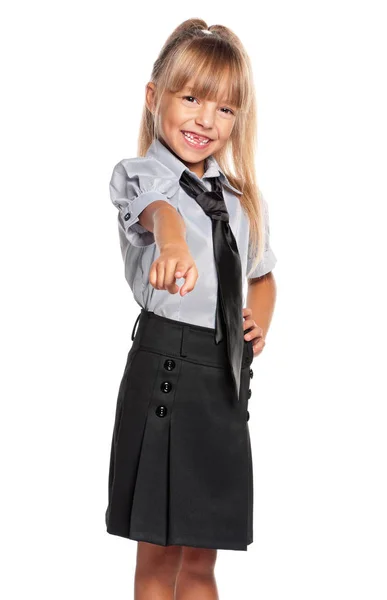 Little girl pointing finger at camera — Stock Photo, Image