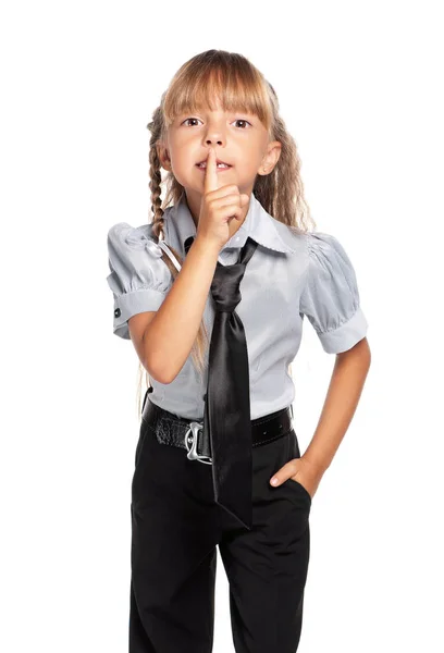 Little girl showing hand silence sign — Stock Photo, Image