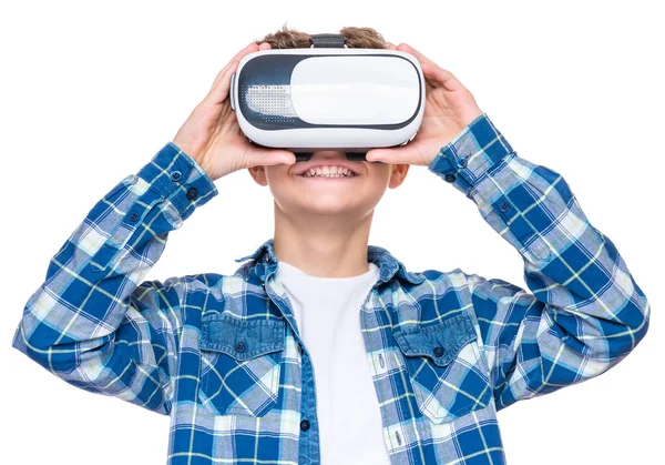 Teen boy in VR glasses — Stock Photo, Image