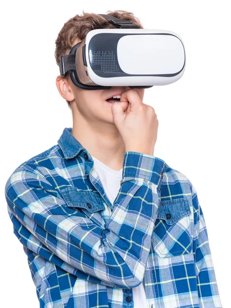 Teen boy in VR glasses — Stock Photo, Image