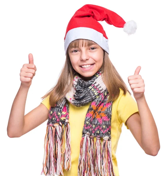 Милая девушка в шляпе Санта-Клауса — стоковое фото