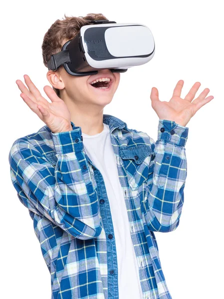 Teen boy in VR glasses — Stock Photo, Image