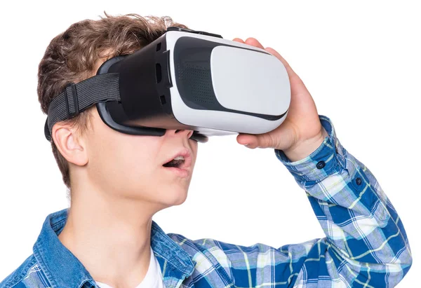 Teen boy in VR glasses — Stock Photo, Image
