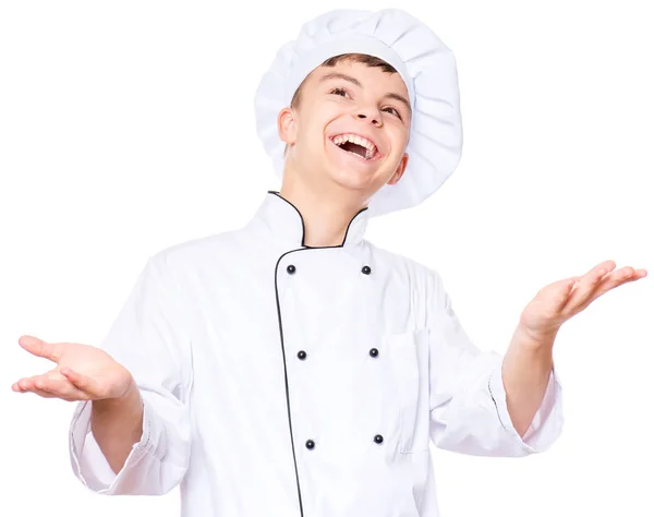 Tiener jongen dragen chef-kok uniform — Stockfoto