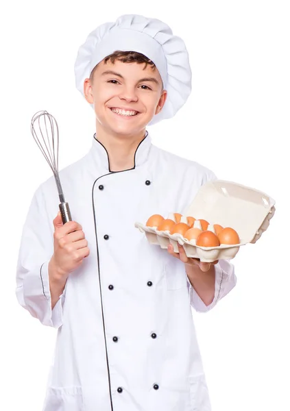 Tiener jongen dragen chef-kok uniform — Stockfoto