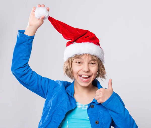 Bambina in cappello da Babbo Natale — Foto Stock