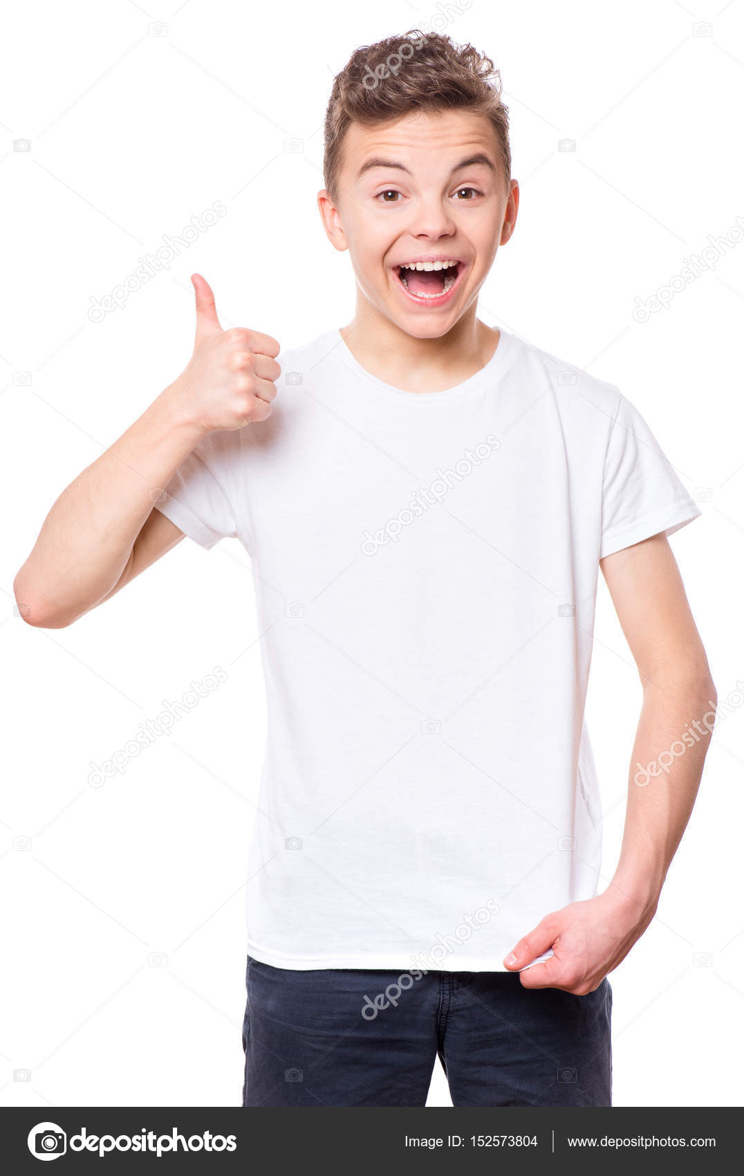 Download White t-shirt on teen boy — Stock Photo © VaLiza #152573804