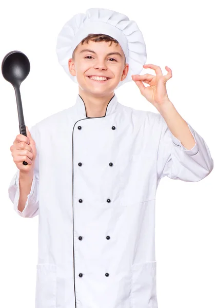 Teen boy wearing chef uniform — Stock Photo, Image