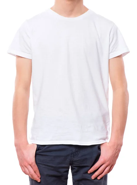 Biały t-shirt na teen chłopiec — Zdjęcie stockowe
