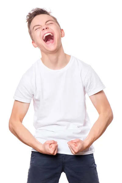 T-shirt branca no menino adolescente — Fotografia de Stock