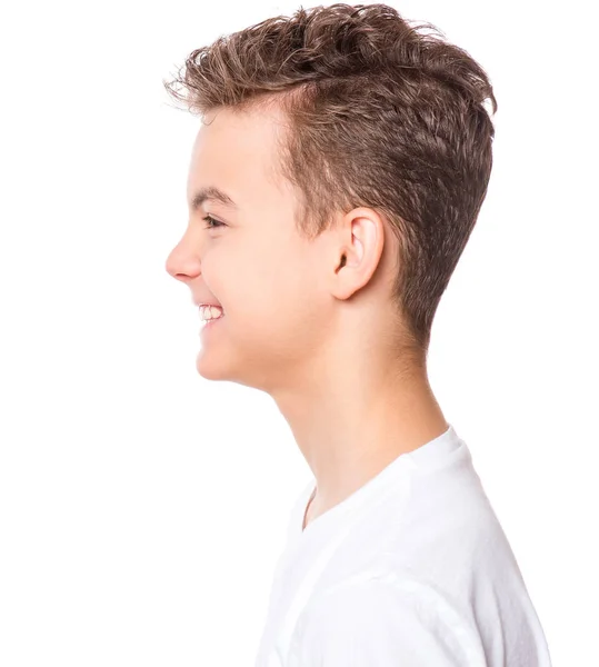 Biały t-shirt na teen chłopiec — Zdjęcie stockowe