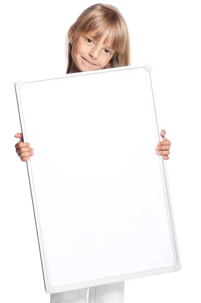 Little girl with white blank — Stock Photo, Image