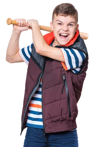 Beysbol sopası ile genç çocuk — Stok fotoğraf