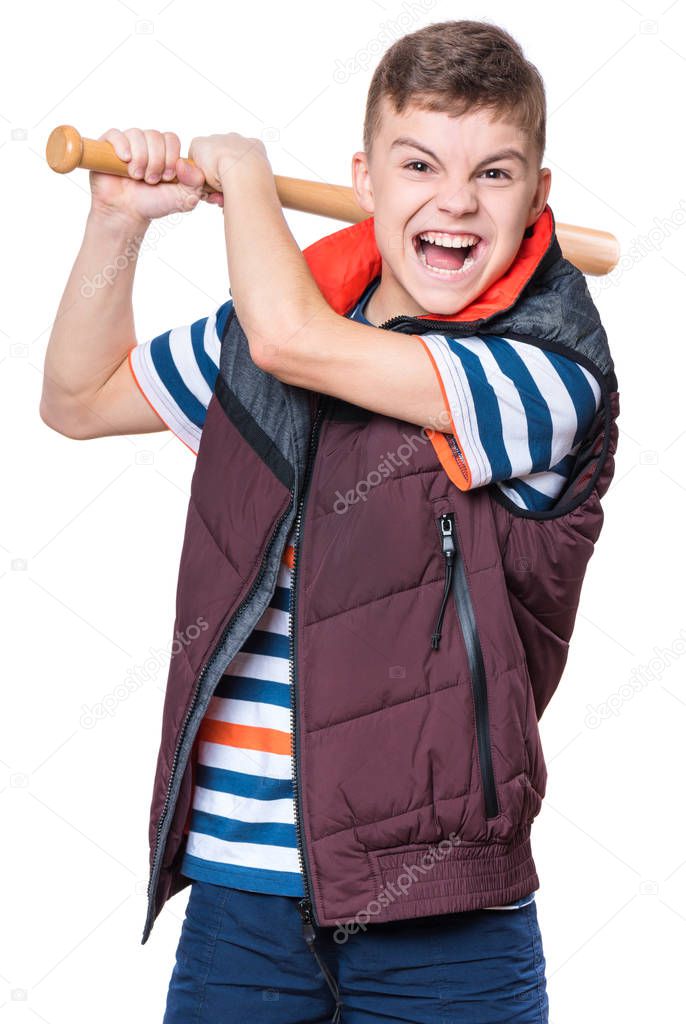 Teen boy with baseball bat