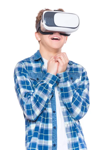 Teen boy in VR glasses — Stock Photo, Image