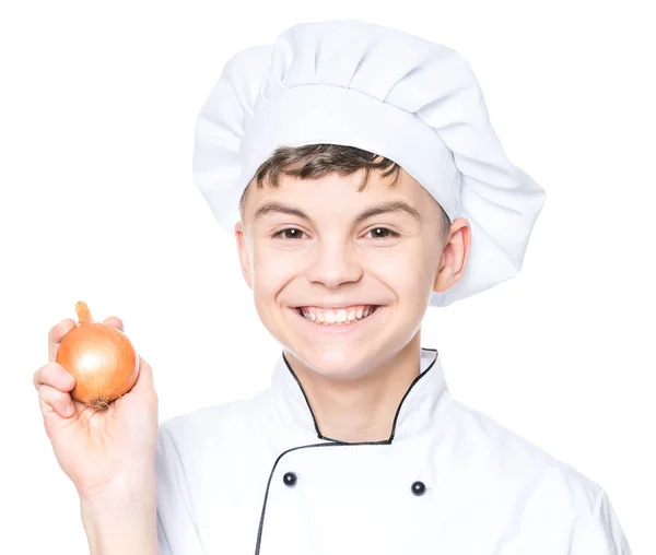 Teen boy wearing chef uniform — Stock Photo, Image