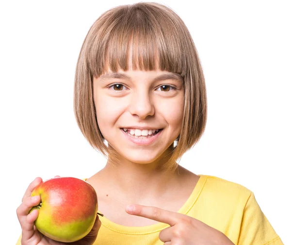 Little girl with apple — Stock Photo, Image