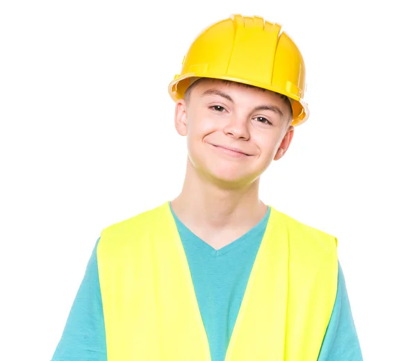 Tiener jongen in hard hat — Stockfoto