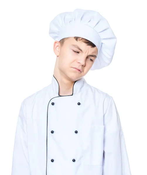 Adolescente menino vestindo chef uniforme — Fotografia de Stock